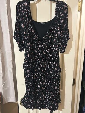 torrid Black Midi Dress with Pink Floral Print